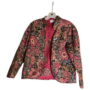 Alfred Dunner Floral Quilted Jacket Petite 12P Cotton Lightweight Black Pink